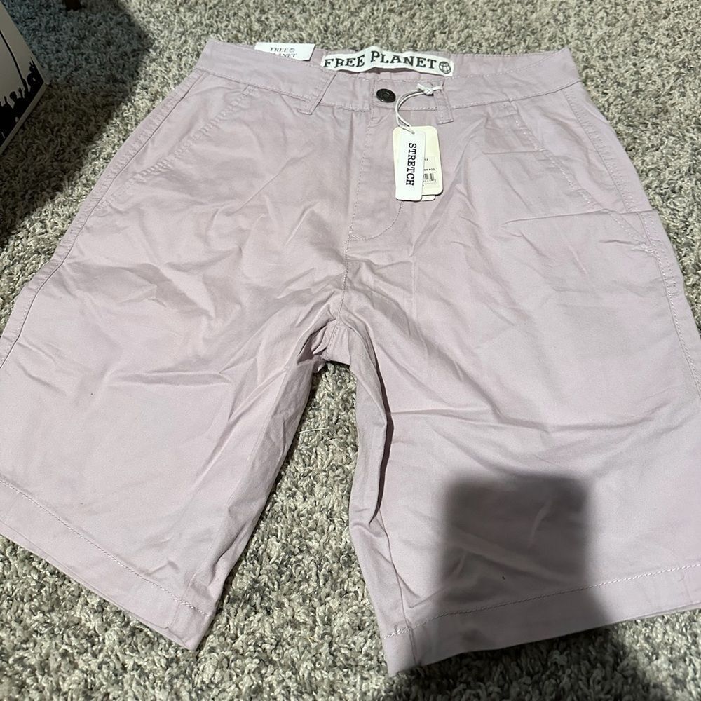 Free Planet Men’s Flat Front Stretch Organic Cotton Pink Chino Shorts 28 NWT